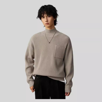 2024新款高领重磅480G毛衣男百搭青年针织衫廓形休闲打底上衣潮流