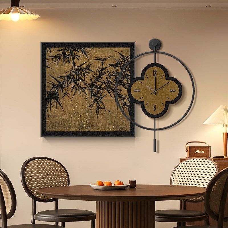 新中式葫芦钟表装饰画餐厅墙壁挂钟挂画现代客厅家用静音时钟壁画