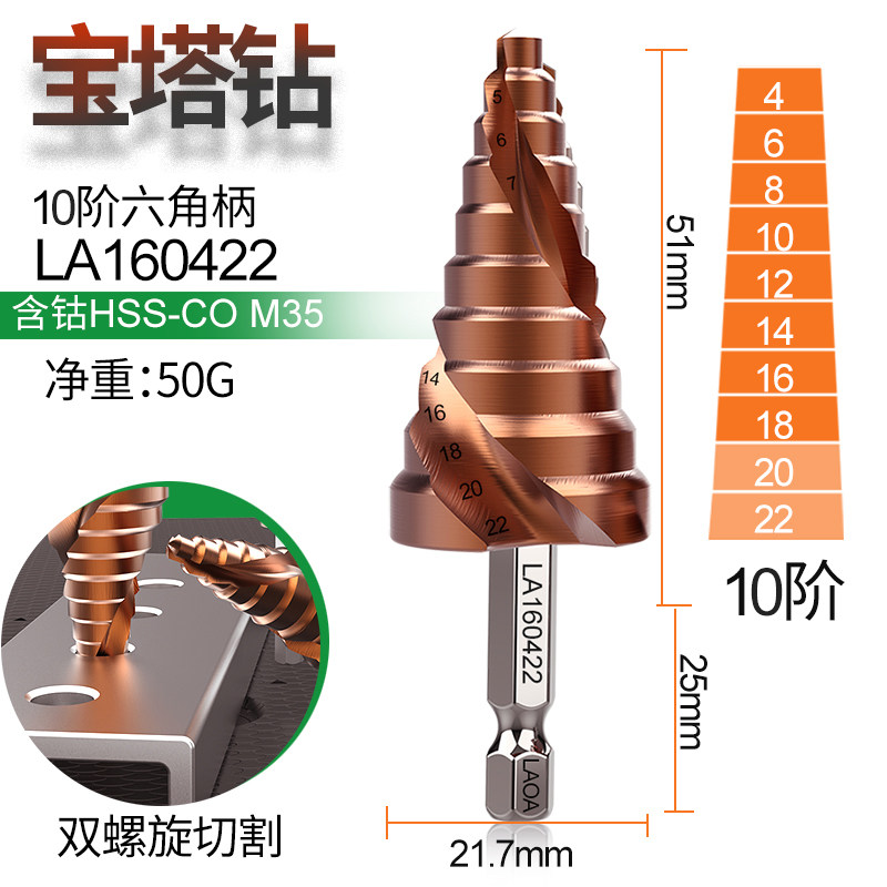 老A 宝塔钻头开孔器打孔钢铁超硬扩孔锥形金属多功能不锈钢阶梯钻