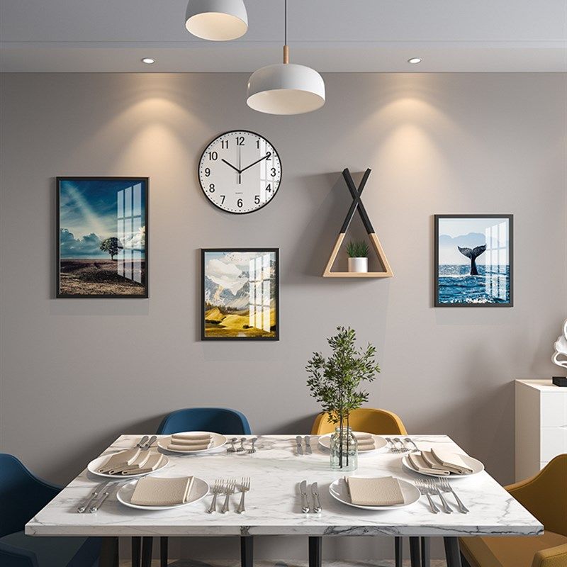 创意抽象餐厅装饰画现代简约饭厅钟表挂画客厅餐桌背景墙壁画组合