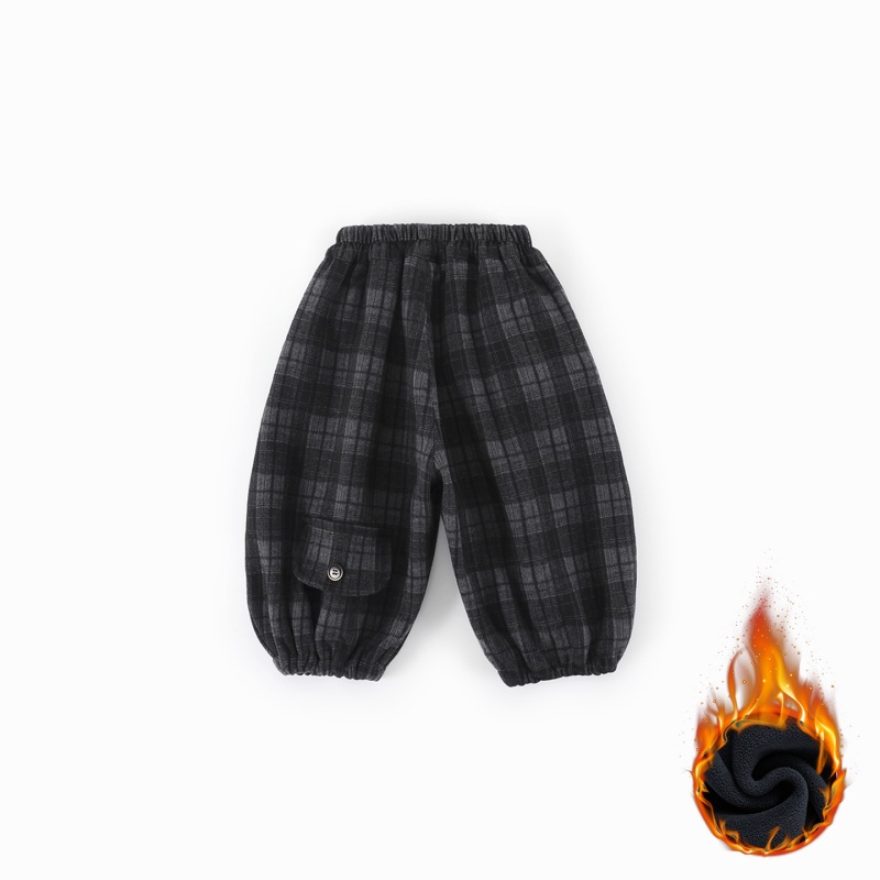 【加绒】儿童休闲裤冬季新款男童长裤韩版格子束脚保暖裤子C-K413