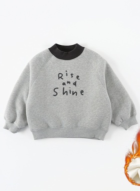 现货【厚绒】儿童卫衣冬季新款男童韩版拼色字母保暖长袖AS016