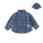 儿童蓝色格子牛仔衬衫 春新款 男童宽松休闲上衣宝宝洋气外套AW156