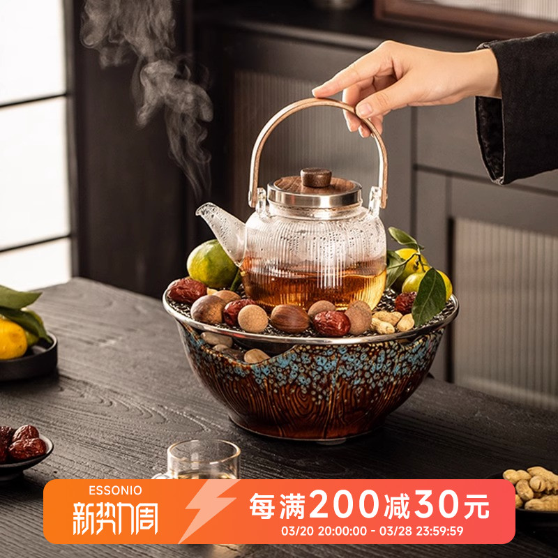 ESSONIO围炉煮茶炉电陶炉套装煮茶室内陶瓷玻璃煮茶器茶壶烤茶器