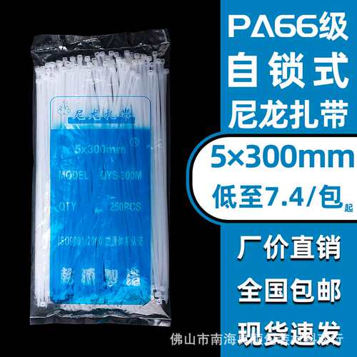 乾源自锁式塑料尼龙扎带 白色塑料卡扣止退扎线绳绑带束线带5*300