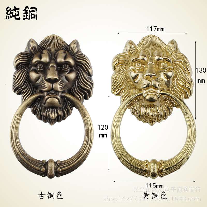 11.7*20cm复古建筑大门纯铜狮子头拉手别墅门拉手仿古拉手青古铜