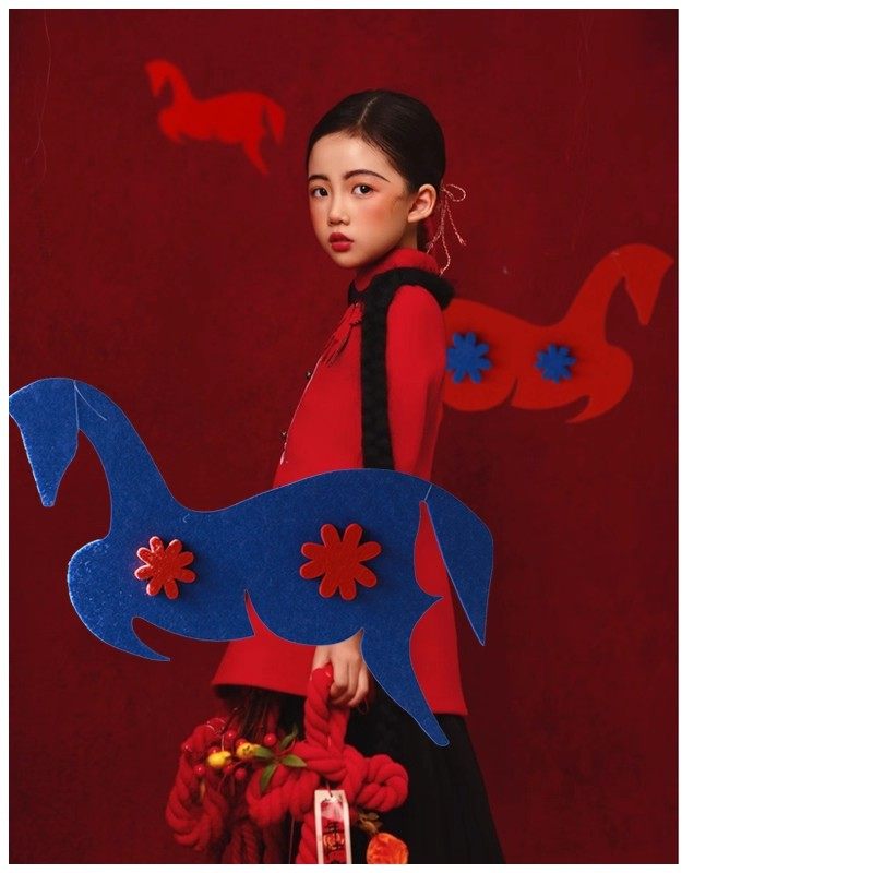 2026新年马年宝宝写真拍照摄影道具毛毡马影楼儿童拍照背景马图案