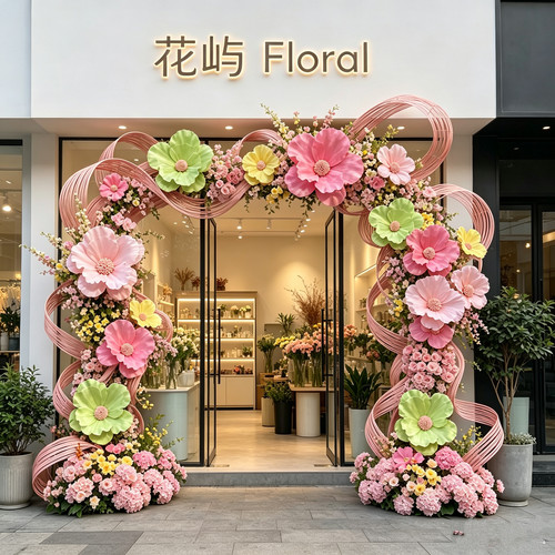 网红仿真花竹艺拱门美陈定制