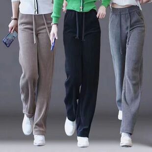 加绒/单灯芯绒裤子女2023秋冬新款网红爆款加厚抽绳款休闲阔腿裤