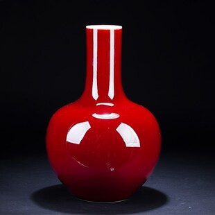 景德镇陶瓷霁红色天球花瓶彷古大号中式客厅博古架工艺品装饰摆件