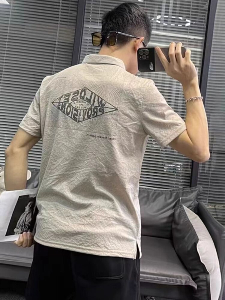 夏季半袖青年修身翻领冰丝短袖男