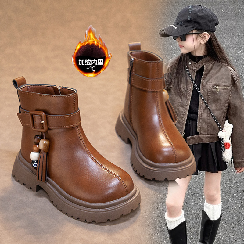 女童靴子秋冬季新款加绒二棉儿童