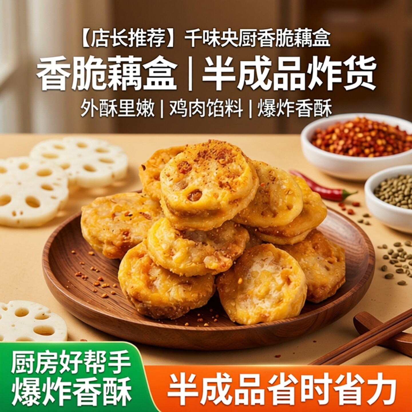 【店长推荐】千味央厨香脆藕盒藕夹炸藕盒炸货半成品鸡肉油炸