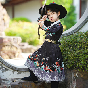 儿童古装汉服男童锦衣卫飞鱼服霸气男童表演服侠客古风书生演出服