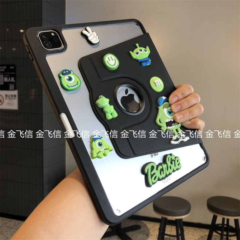 DIY大眼仔360旋转亚克力笔槽适用苹果iPad9/8/7保护套ipd6第10代10.9寸2022款10.2/9.7防弯pro11软边air543壳