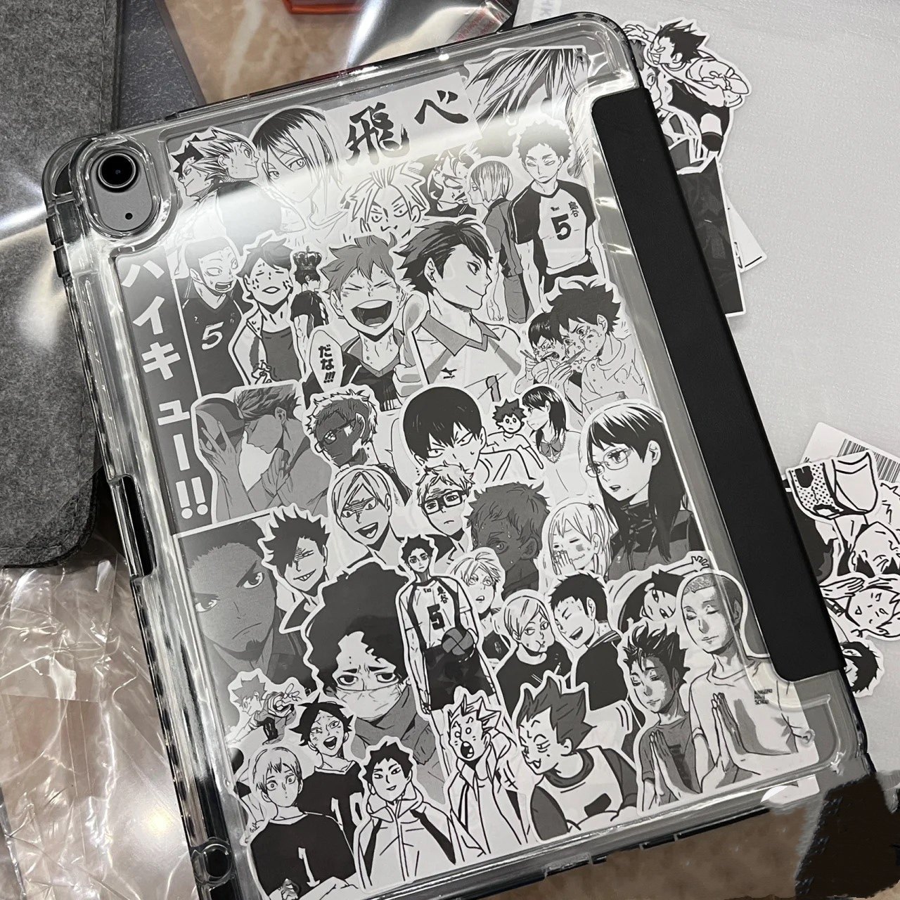 日系漫画DIY排球少年贴纸ipadpro保护壳2021适用苹果air5磁吸11/12.9新款10.9寸2022防弯air4透明9.7寸10.5