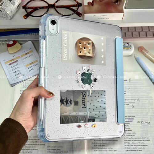 韩系ins呆萌小狗插画Y+三折适用ipad11保护套air7/6新款ipad10带笔槽pro11寸防弯摔苹果平板保护壳
