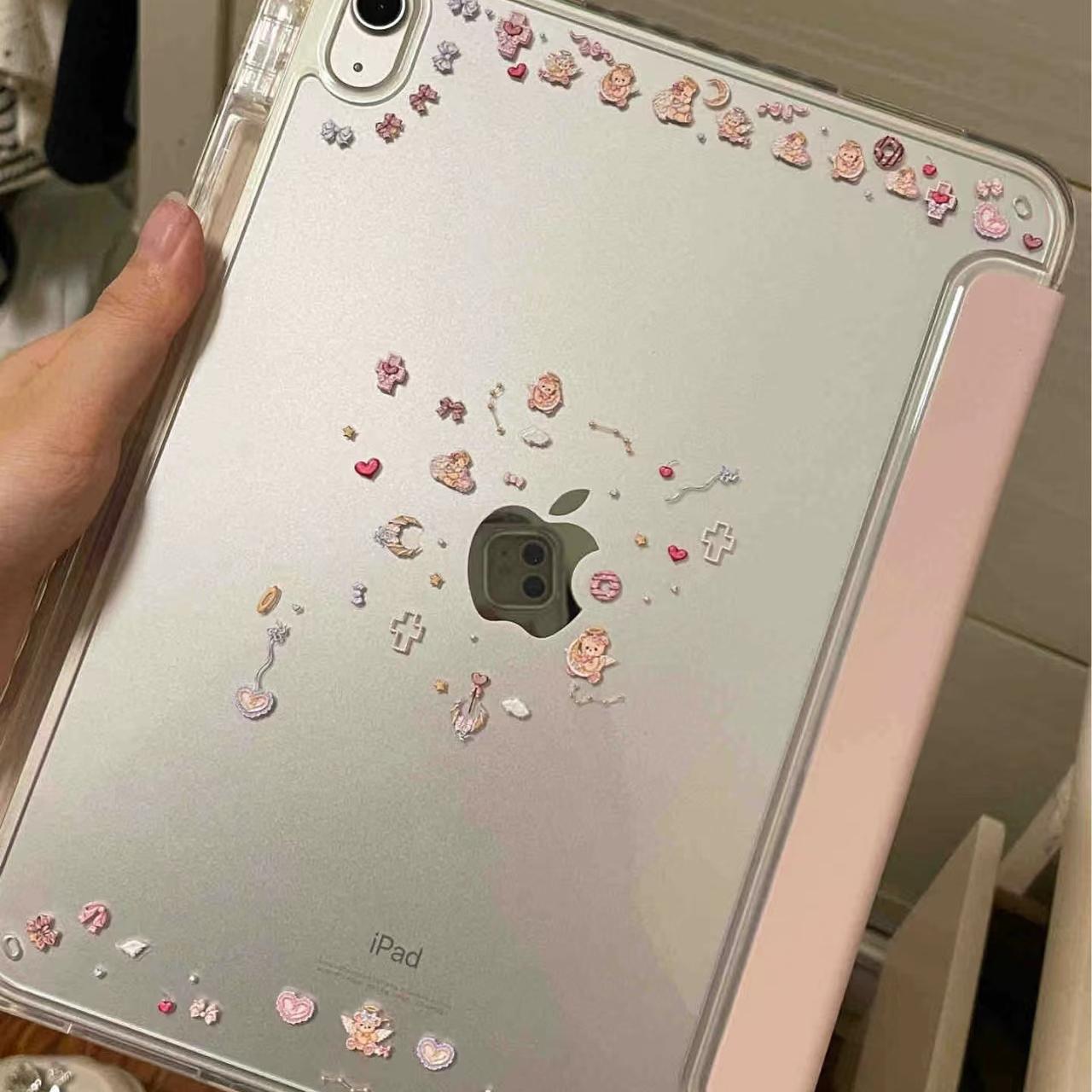 ipad浮雕贴纸小熊天使适用于无笔槽亚克力2024年ipad保护套air6保护壳11寸平板ipadpro2021/22第九代ipad10