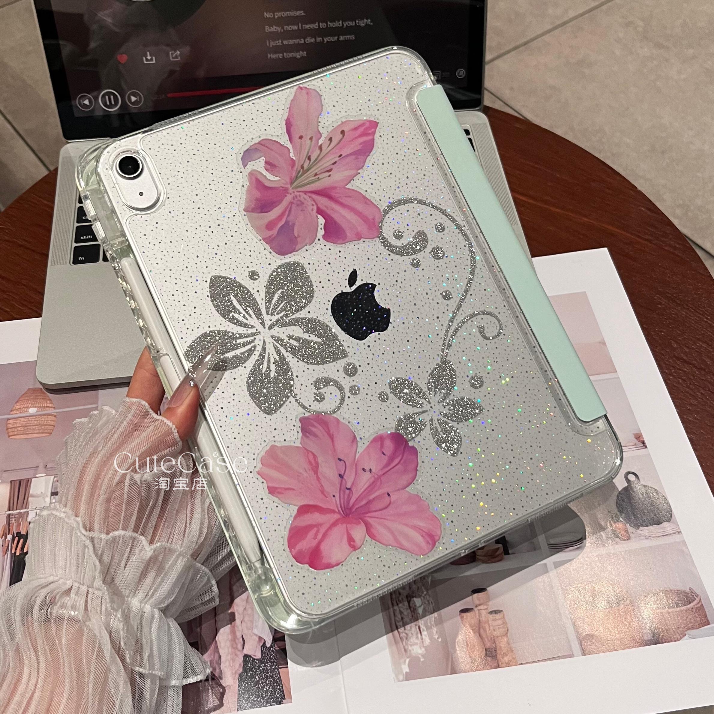 ins时尚闪粉百合3+Y折iPad11保护壳2026新款适用苹果iPadAir8/7保护套平板Pro11寸Air5带笔槽10代女mini6防弯