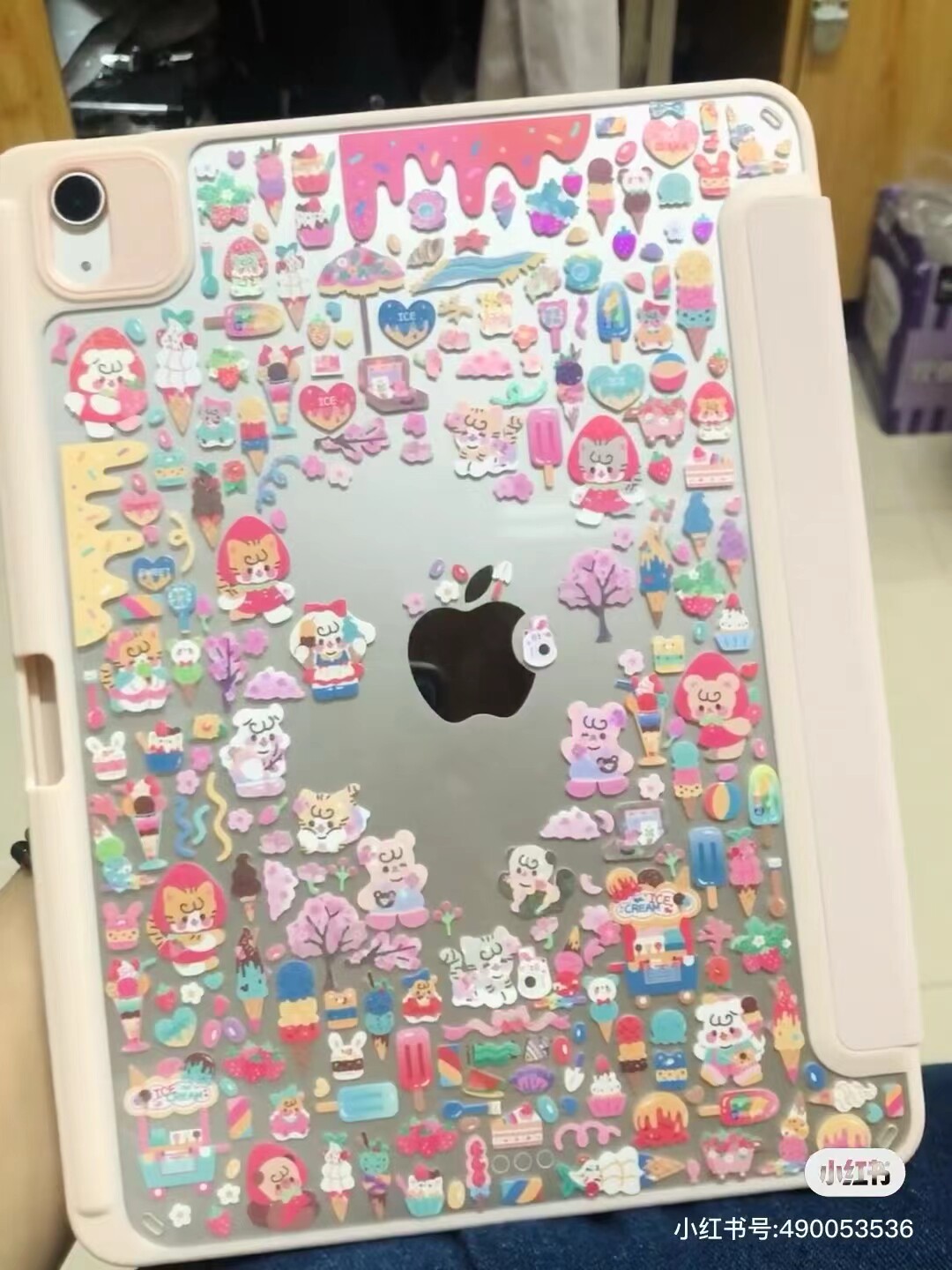 小红书同款冰淇淋镭射贴纸ipadpro保护壳2021适用苹果air4/5磁吸10.9潮11套粉色第十代