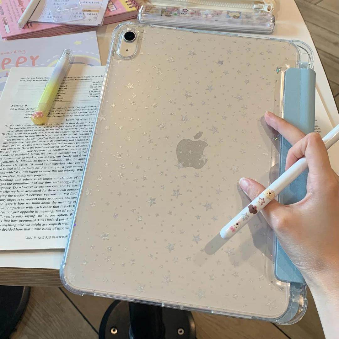 无笔槽浅蓝色星星背膜 ipad硬壳平板保护套pro11/2025款 Y折连体A16/10代/10.9寸/air7/13寸亚克力10.2寸