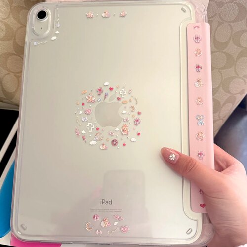 新款ipad小熊天使适用2025第11代防弯亚克力ipad保护套air6/7保护壳11寸平板ipadpro2021/22ipad10透明平板壳