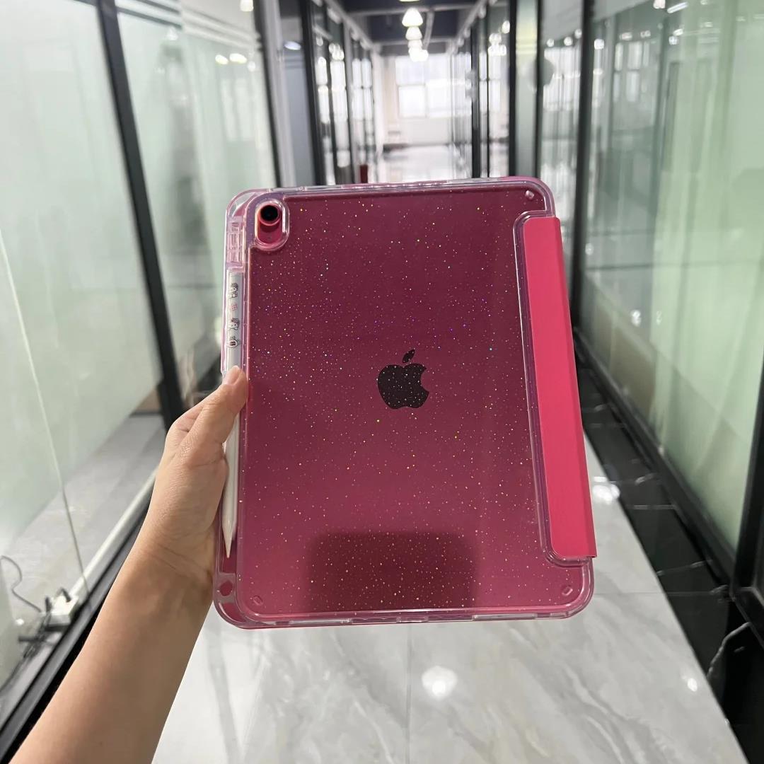 适用新款iPad11保护壳2025左侧笔槽11寸iPad10套3+Y折平板第十代轻薄亚克力磁吸透明防弯粉色防摔红色