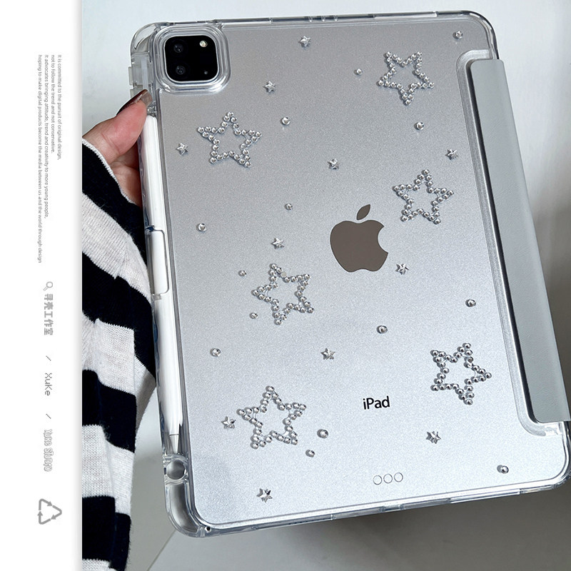 【三折亚克力】立体钻石星星适用苹果华为A6789小米matepad11.5S平板2024ipad壳防弯第10代air3保护套pro