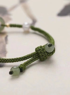 民族风双环扣一生一世和田玉平安扣珍珠编绳手链闺蜜生日礼物