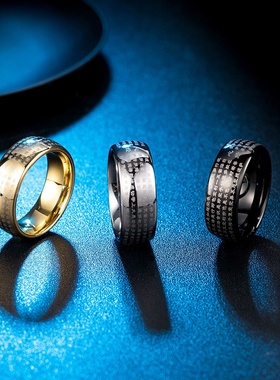 中国风国潮钨钢男士戒指耐刮蹭不掉色钨金食指环佛家手饰品