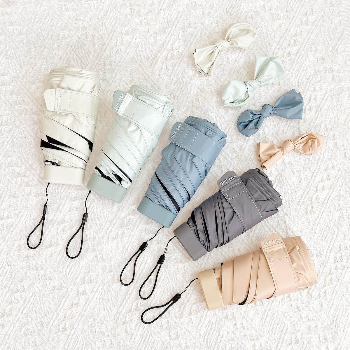 QY迷你便携折叠遮阳伞黑胶太阳伞超轻女士扁五折晴雨两用口袋