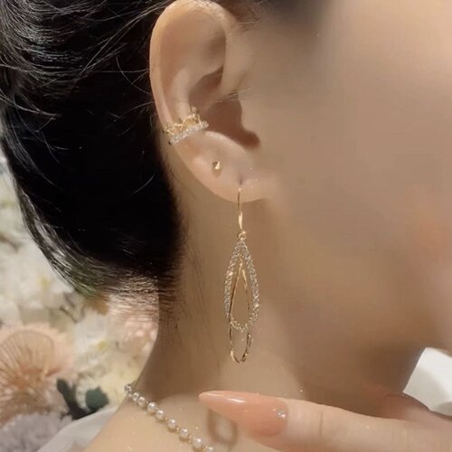 气质ab款耳环长款设计感耳饰新款高级小众不对称满钻水滴耳环