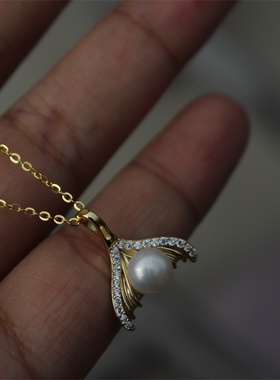 suu 设计款 童话人鱼公主立体镶钻鱼尾镶嵌淡水珍珠吊坠用提925银