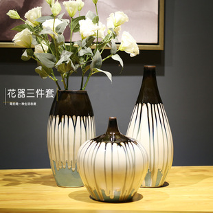 客厅欧式摆件家居装饰品创意陶瓷花瓶颜色釉样板间软装工艺品