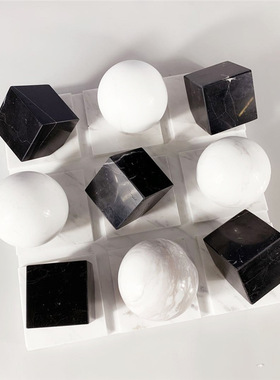 简约黑白大理石棋盘九格立方体球形摆件样板房售楼处桌面软装饰品