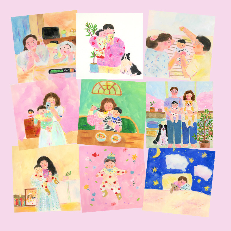 super&jane一家人亲子方形宝宝插画装饰卡片节日明信片祝福贺卡