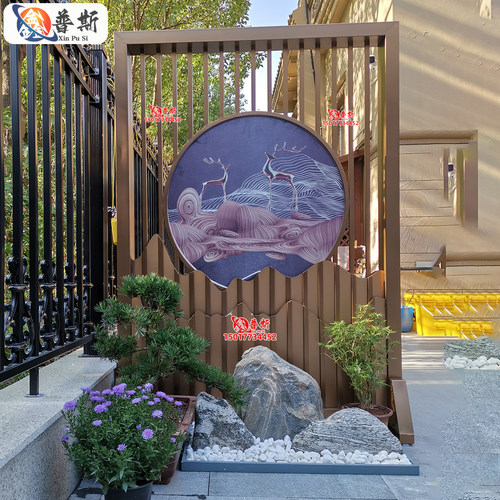 户外不锈钢假山屏风背景墙室外庭院隔断影壁墙入户院子铝艺迎门墙