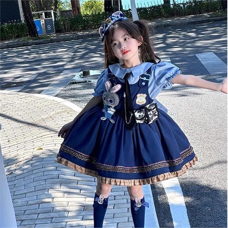 洛丽塔女童公主夏季兔子警官cos服 儿童迪士尼连衣裙女孩朱迪裙子