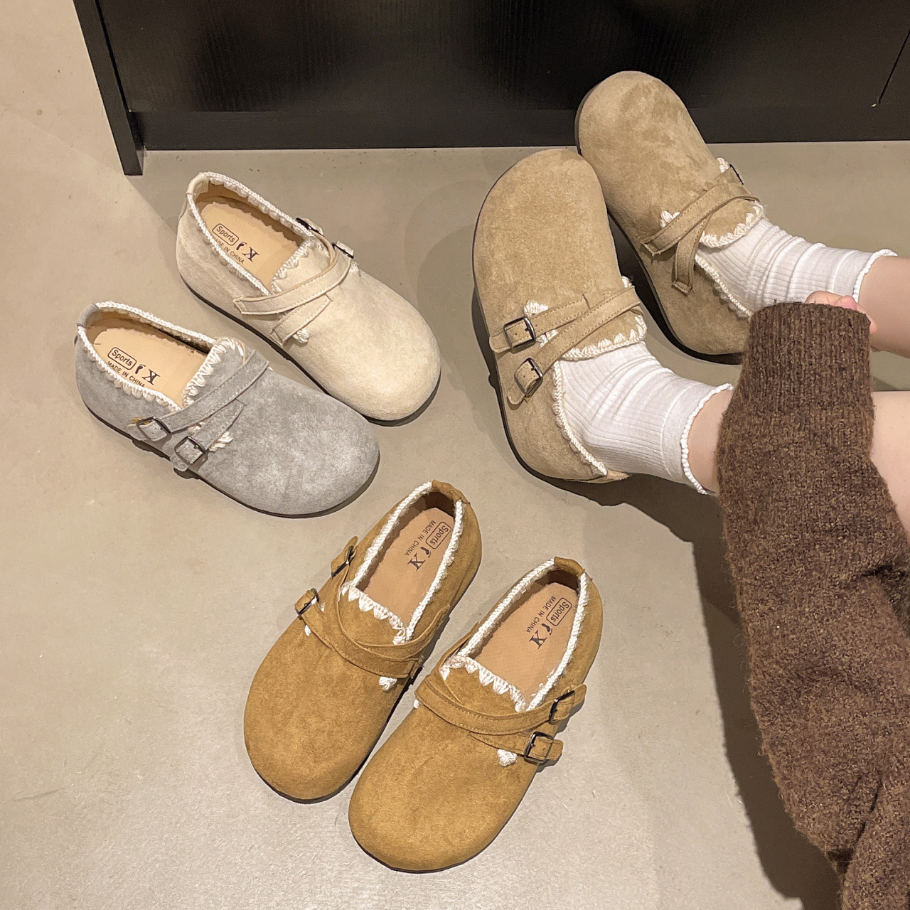 厚底内增高全包勃肯鞋女2026新款春夏一脚蹬乐福鞋豆豆鞋博肯单鞋