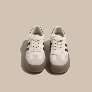 时尚厚底板鞋女2025年秋季新款厚底休闲运动鞋子真皮学生德训鞋女