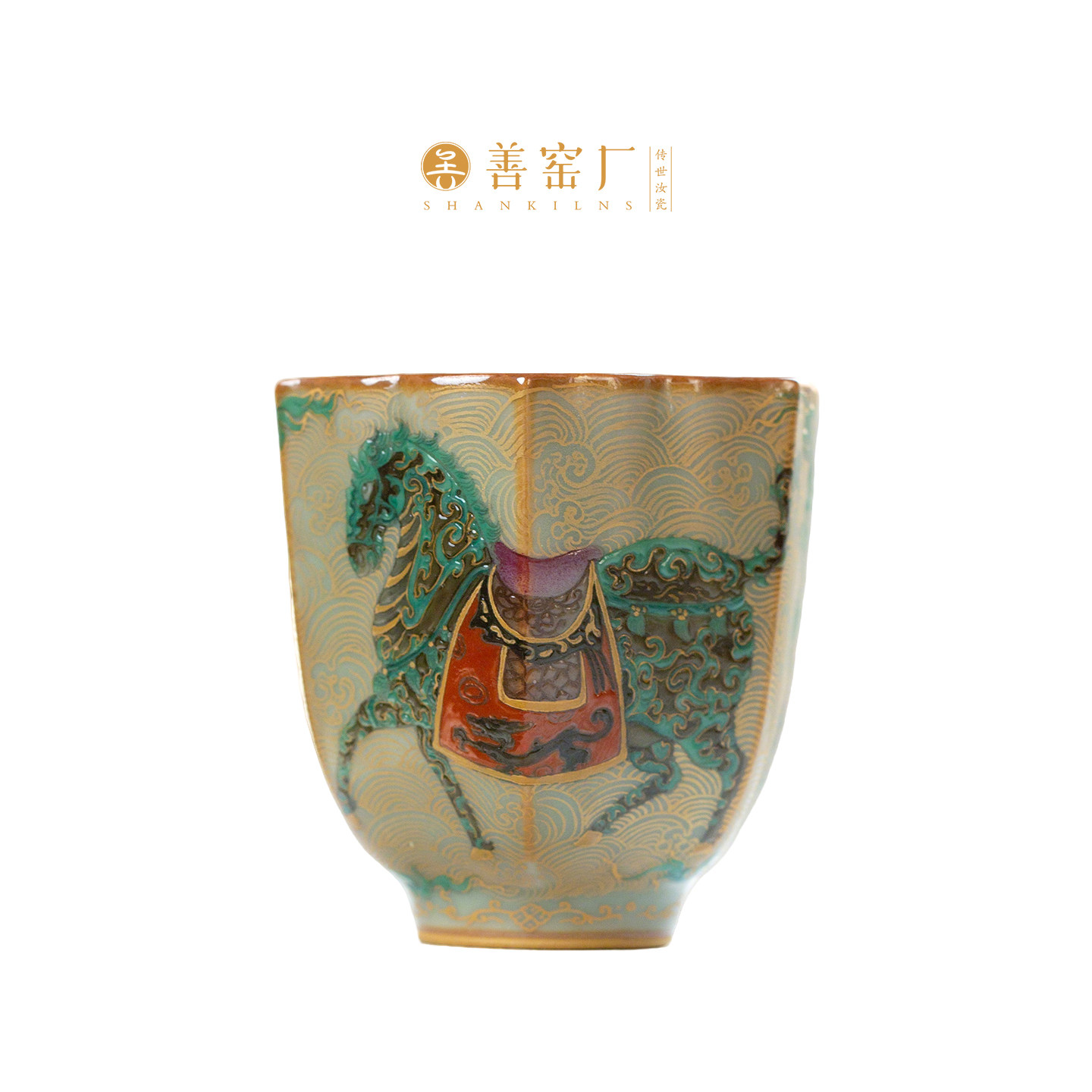 善窑厂李善明粉青釉善明款高温原矿纯手绘粉彩描金复古中式主人杯,餐饮具,茶杯,淘宝优惠券,粉丝福利购,淘宝优惠卷