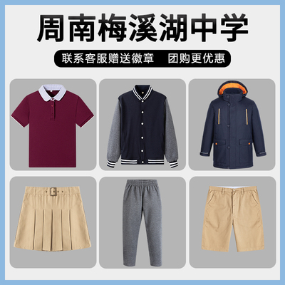 周南梅溪湖中学校服男女童学生藏青色棒球服短袖POLO衫裙子套装