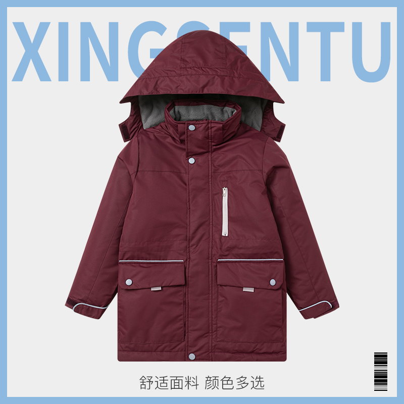 星森图儿童冬季校服中学生冲锋衣高中防寒服小学生英伦风外套棉服
