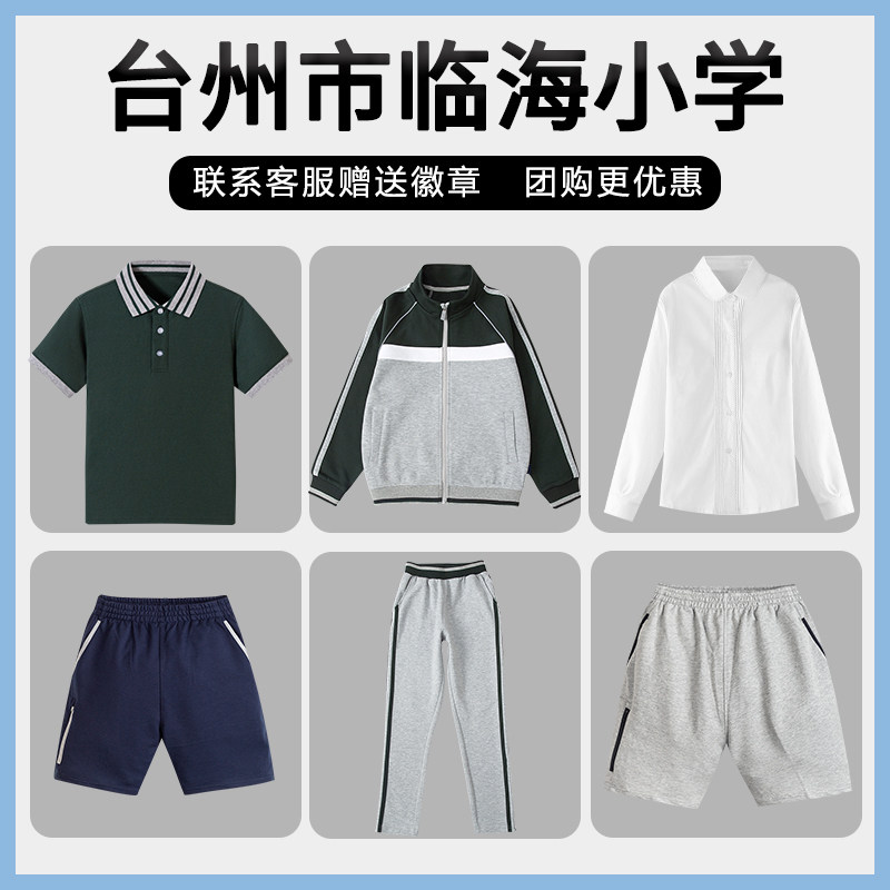 浙江省台州市临海小学校服校徽墨绿棒球服短袖运动套装衬衫短裤