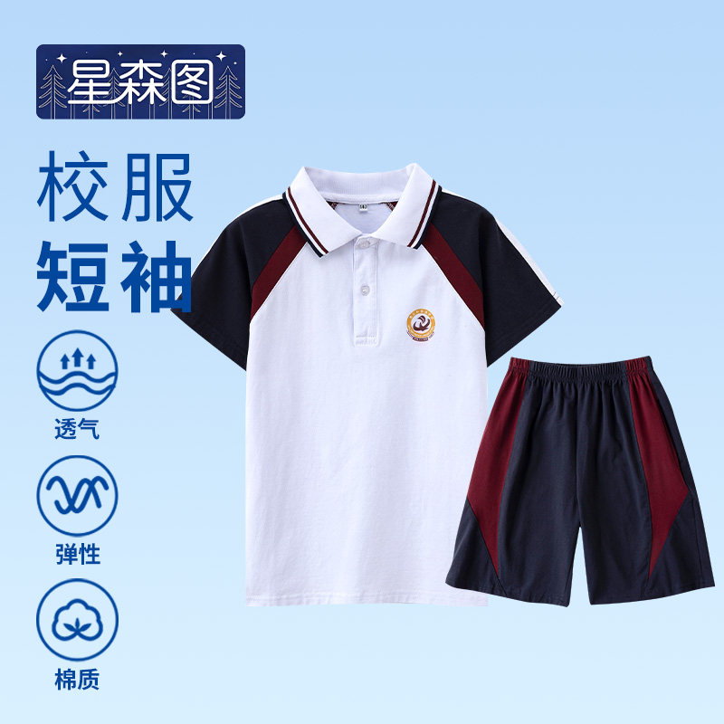 英伦风学院夏季学生短袖短裤恩施清江外国语学校男女生校服polo衫