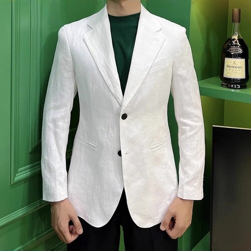 小众品牌双眼皮亚麻西服修身透气