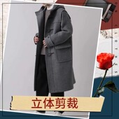 毛呢外套时尚 秋冬季 牛角扣羊毛呢连帽大衣韩系高端加厚中长款 休闲