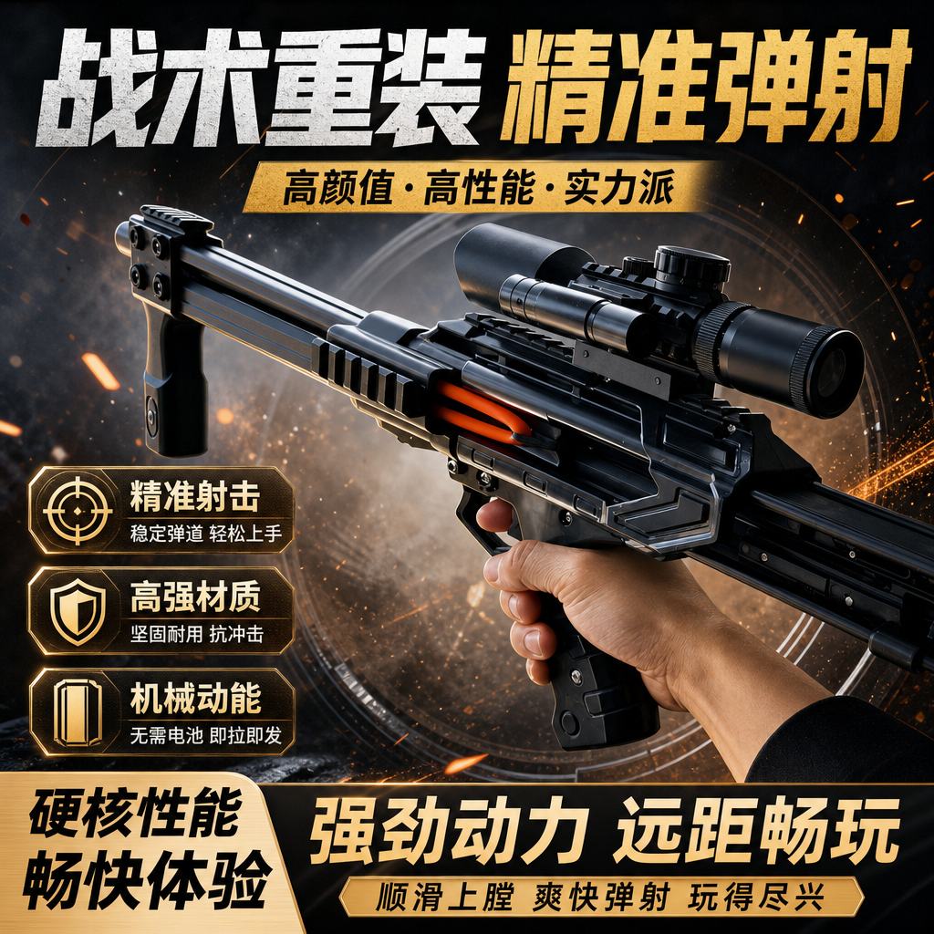 雷神黑武士钢珠复合软弹弓户外3D打印远程精准软弹复合弓弹弓皮筋