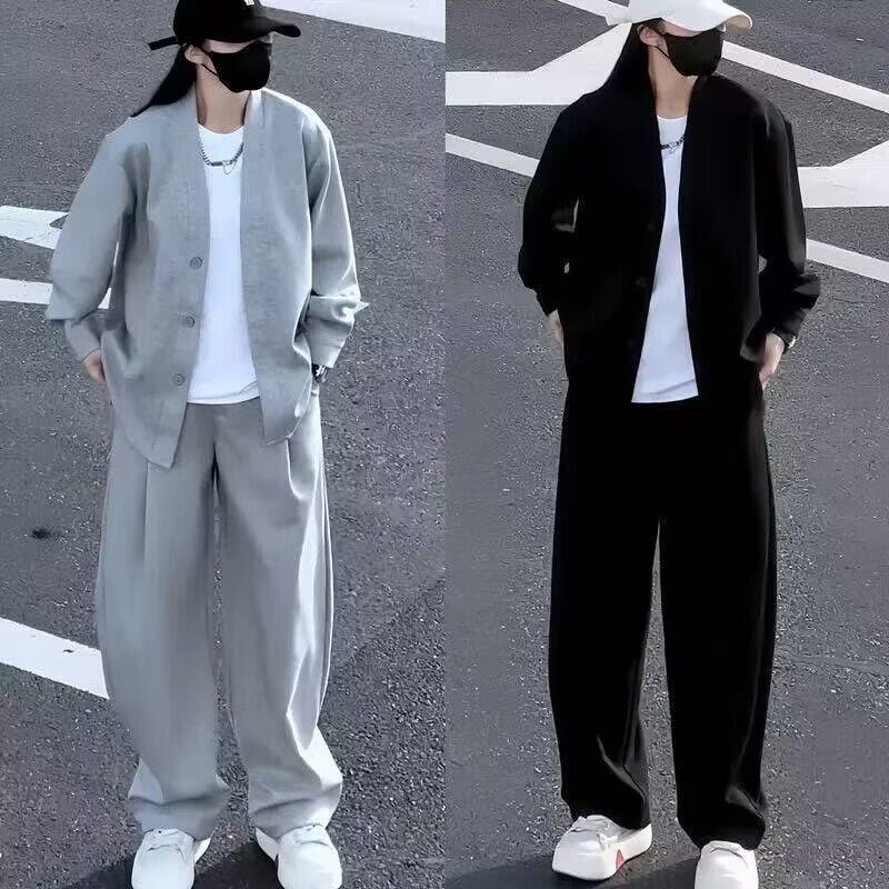 2026新款春季美式潮牌休闲运动套装男女款时尚V领外套长裤两件套