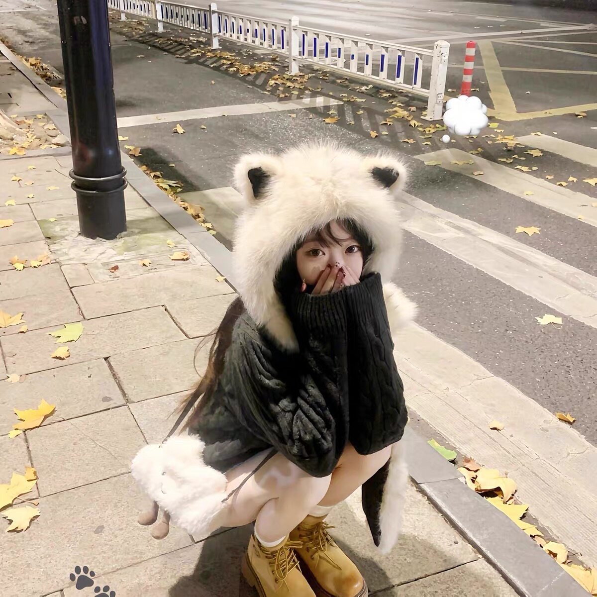 毛绒绒狐狸帽子围巾一体秋冬季防寒保暖可爱雷锋帽护颈显脸小加厚